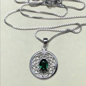 Celtic Knot Emerald Sterling Silver Necklace